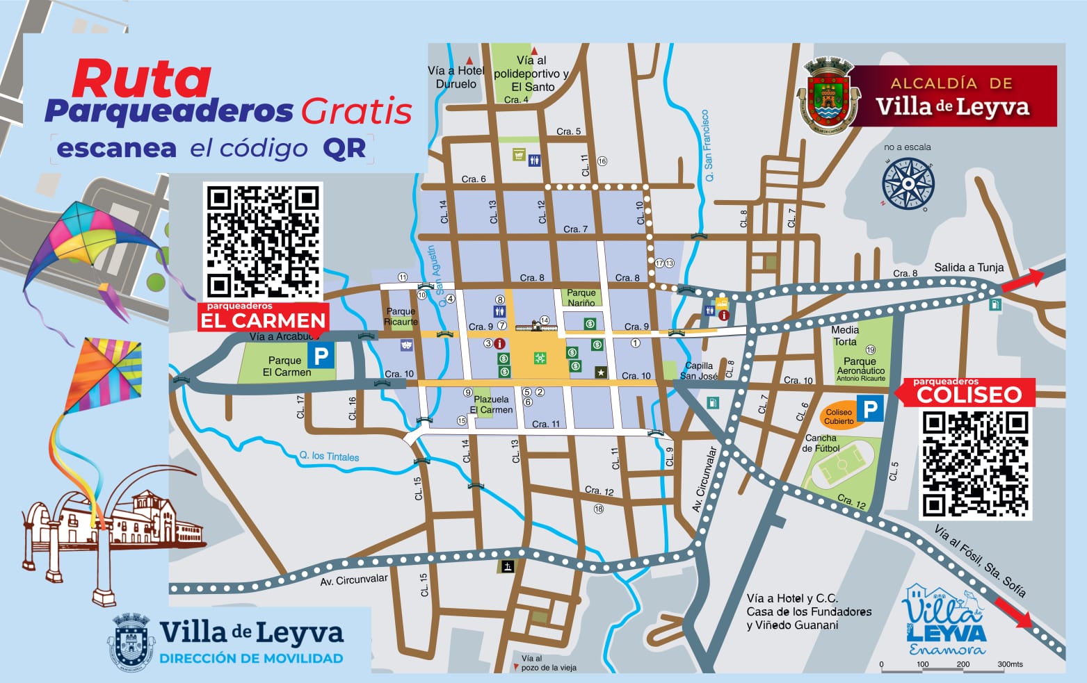 Mapa de parqueaderos gratuitos en Villa de Leyva